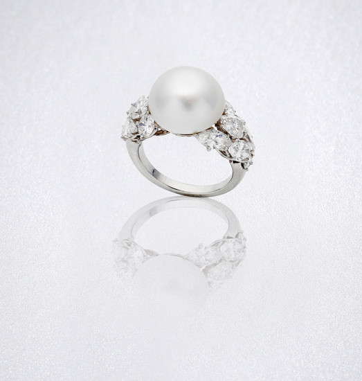A Natural Pearl and Diamond Ring