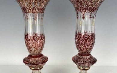 A PAIR OF 19TH C. BOHEMIAN GLASS VASES