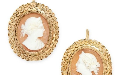 A PAIR OF ANTIQUE CAMEO EARRINGS in yellow gold, in the