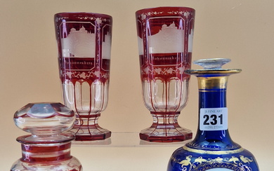 A PAIR OF BOHEMIAN RUBY OVERLAY VASES ENGRAVED WITH VIEWS OF RHEINSTEIN, JOHANNESBERG AND OTHER