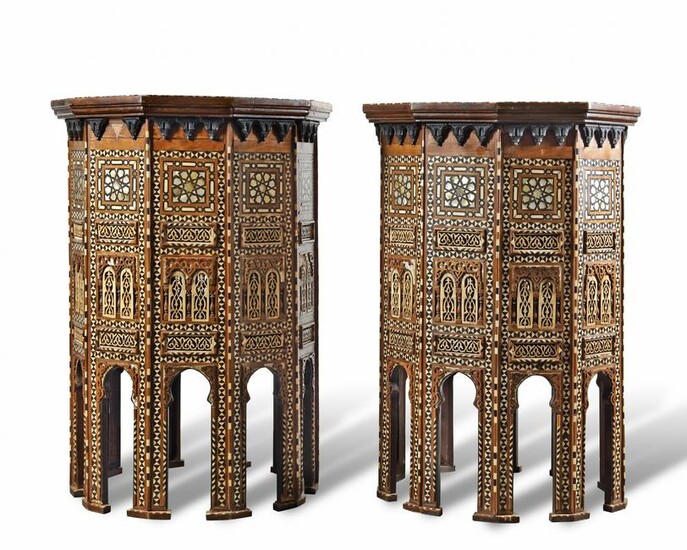 A PAIR OF LARGE AND IMPRESSIVE DECAGONAL OTTOMAN