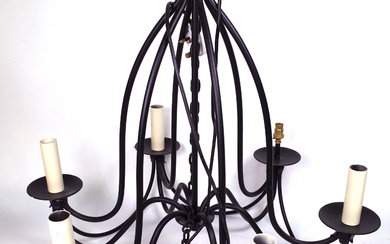 A PAIR OF MODERN WROUGHT IRON CHANDELIERS (2)