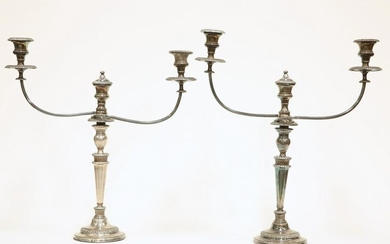 A PAIR OF OLD SHEFFIELD PLATE CANDELABRA, each with