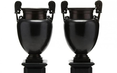 A Pair of 19th Century French Bronze Mantel Urns