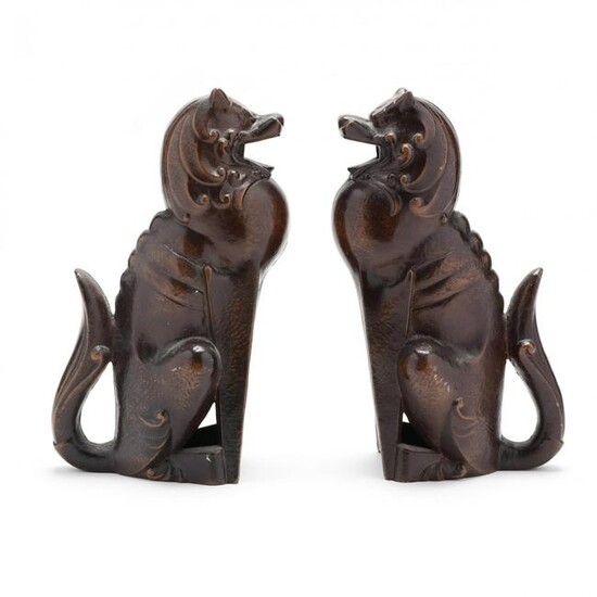 A Pair of Art Deco Style Painted Iron Shishi Lions