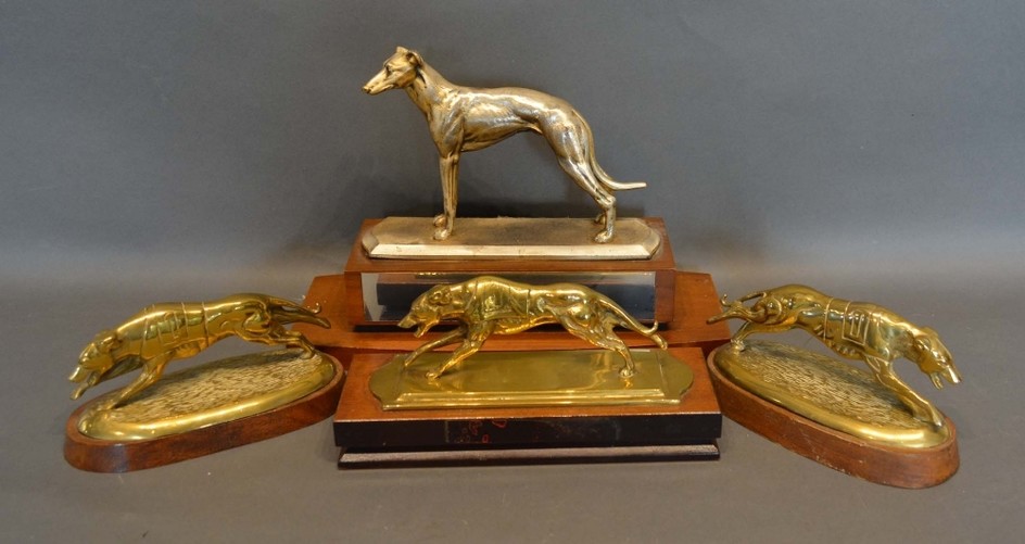A Pair of Brass Models in the Form of Racing Greyhounds, tog...