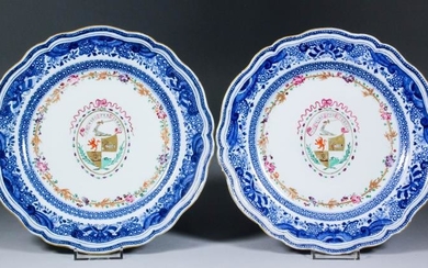 A Pair of Chinese Blue and White Porcelain Armorial...