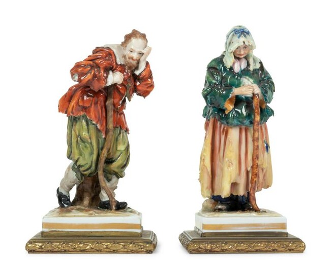 A Pair of Gilt Metal Mounted Porcelain Figures