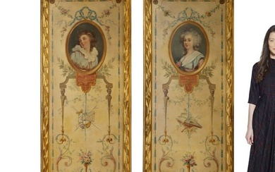 A Pair of Large 19th C. French Oil on Canvas Painting/Divider