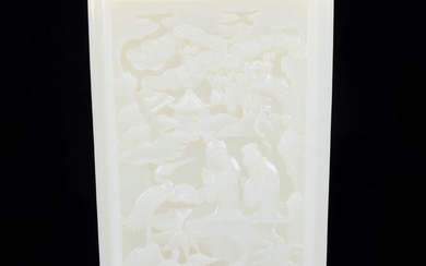 A Precious White Jade 'Figure& Landscape' Brush Pot