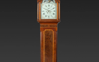 A Rare Federal Inlaid and Pierce-Carved Mahogany Tall Case Clock