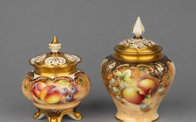 A Royal Worcester potpourri and pierced cover, Heights: 4 1/2 (11.4 cm) h.; 5 1/2 in. (14 cm.) h.