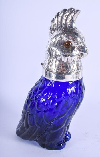 A SILVER PLATED COCKATOO DECANTER. 26 cm high.