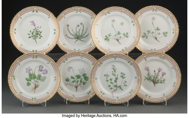 A Set of Eight Royal Copenhagen Flora Danica Pattern Butter Plates (mid-20th century)