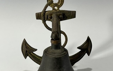 A VINTAGE SOLID BRASS/BRONZE BELL WITH NAUTICAL WALL MOUNT
