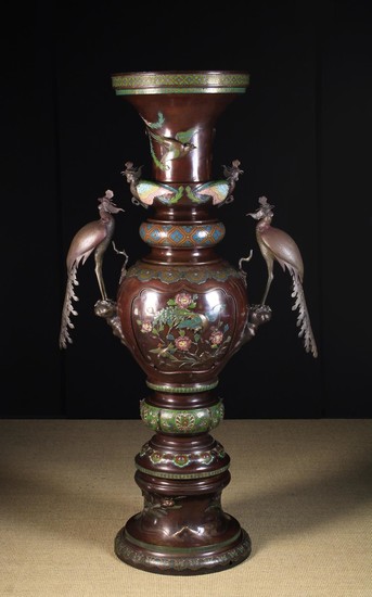 A Very Large & Impressive 19th Century Chinoiserie Bronze & Cloisonné Hall Vase mounted with Fenghua