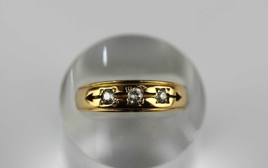 A Victorian 18ct gold ring mounted with two cushion shaped...