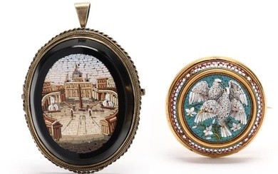 A Victorian Gold and Micromosaic Brooch and a Victorian Micromosaic Brooch / Pendant