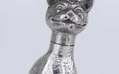 A Victorian Silver Die-Stamped Novelty Comical Cat Pattern Pepper...