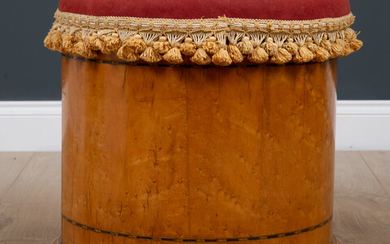 A Victorian cylindrical satin birch commode stool