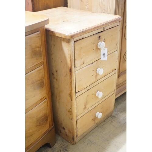 A Victorian pine four drawer chest, width 45cm depth 53cm he...