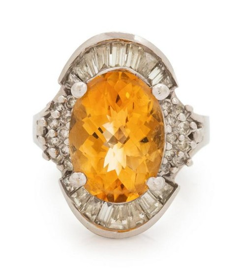A White Gold, Citrine and Diamond Ring