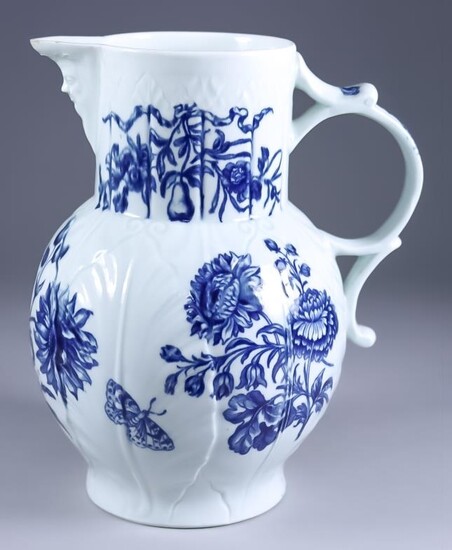 A Worcester Blue and White Porcelain Moulded Jug, Circa...