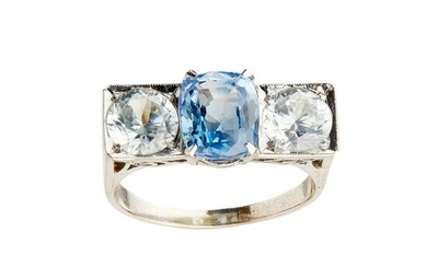 A blue and colourless sapphire set ring