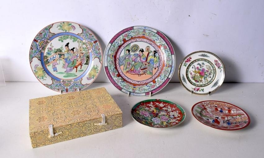 A boxed collection of small Chinese Cloisonne eggs with stands, together with a collection of Chines