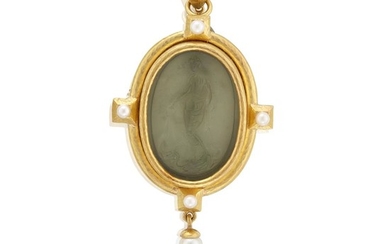A carved glass and eighteen karat gold intaglio pendant...