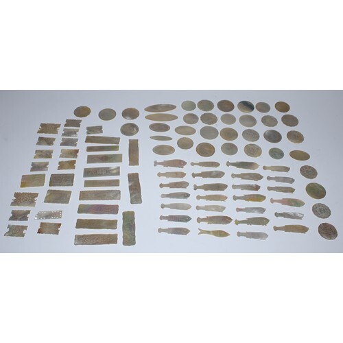 A collection of Chinese mother of pearl gambling counters, v...