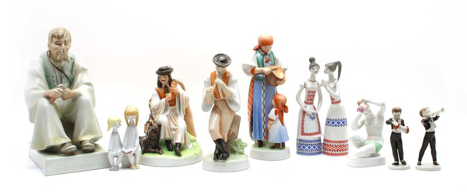 A collection of Hungarian Zsolnay Pecs porcelain figures