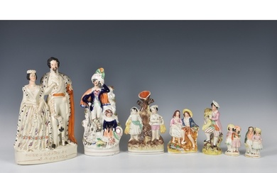 A collection of Staffordshire flatback figures, the largest ...