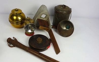 A collection of ephemera including a Stereoscopic viewer (no slides), an early Lipton tea caddy
