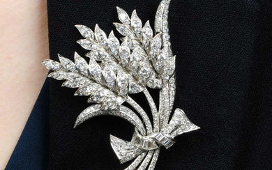 A diamond foliate spray brooch.