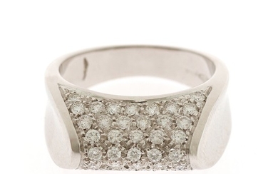 A diamond ring set with numerous brilliant-cut diamonds, mounted in 18k white gold. Size 56.