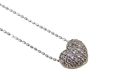 A diamond set heart shaped pendant and chain, the slightly domed heart pavÃ© set with round