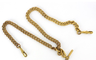 A gold coloured albert chain, the links stamped ‘18c’, 44.5c...