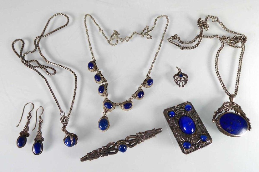 A group of silver and metalware jewellery set lapis lazuli...