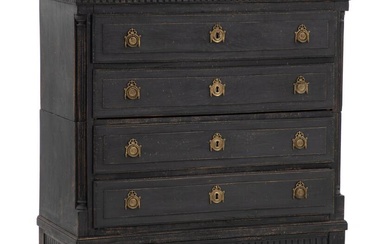 A large black-painted Danish Louis XVI chest-of-drawers. Late 18th century. H. 122...