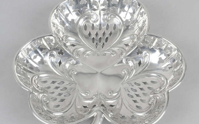 A late Victorian pierced silver dish of clover leaf form.