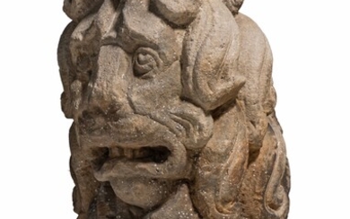 A limestone ornamental fragment of a lion head, 17thC, H 50 cm