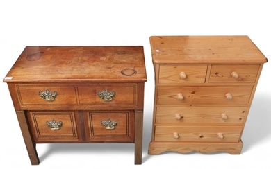 A lot comprising an early 20th century oak chest of drawer w...