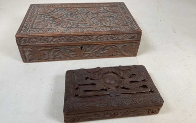 A mid-20th century Indian carved rectangular lidded box decorated with...