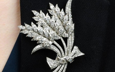 A mid 20th century platinum diamond floral spray