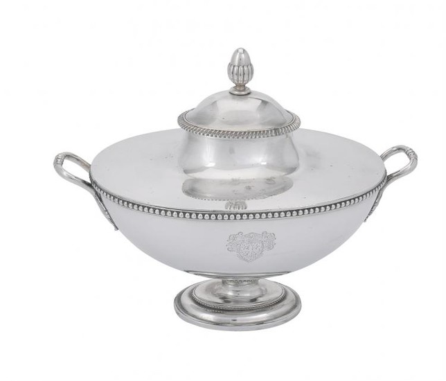 A mid Victorian electro-plated oval pedestal soup tureen and cover by James Dixon & Sons