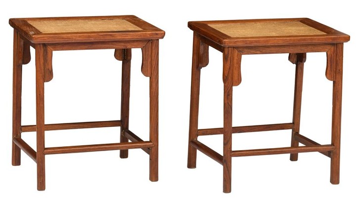 A pair of Chinese Huanghuali side tables, with a w…