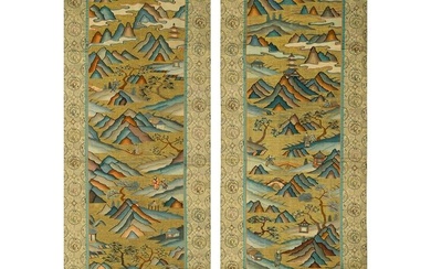 A pair of Chinese gold-ground embroideries, 19th century