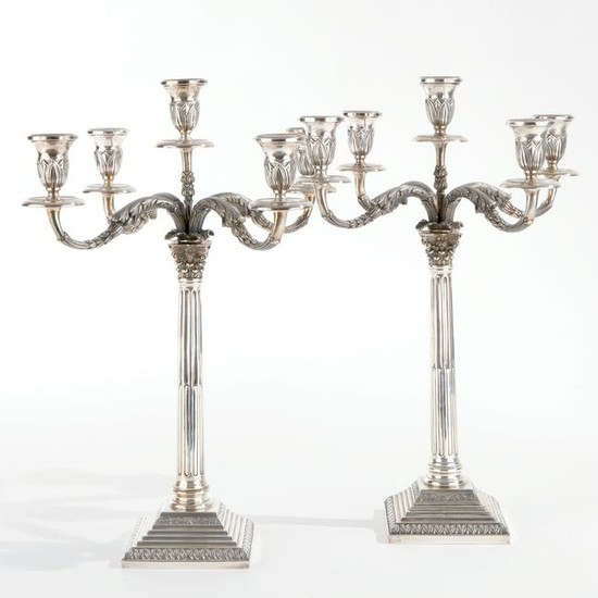 A pair of Italian silver five-light candelabra