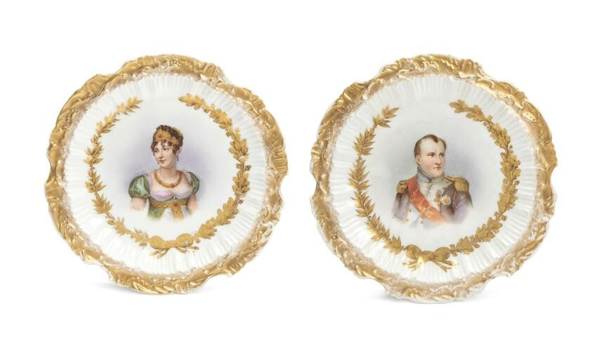 A pair of Sevres-style portrait plates